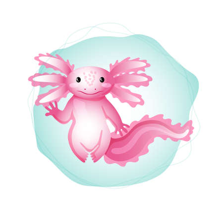 Cute axolotl, Ambystoma mexicanum, cartoon style vector illustration. Pink friendly axolotl.のイラスト素材
