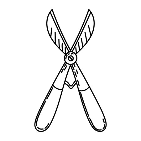 Garden shears, pruning shears, hand-drawn doodle-style element. Tool for pruning trees and shrubs. Simple vector in linear style for logo, icons and emblems - tool for gardening, plant careのイラスト素材