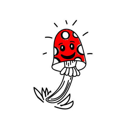 Cute Mushroom Amanita. Halloween. Hand drawn doodle style elements. Cute poisonous mushroom for a...