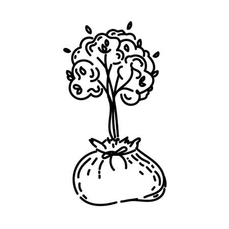 A young tree, a hand-drawn doodle-style element. planting. Planting young trees. Work in the garden. Simple linear vector style for logos, icons and emblemsのイラスト素材