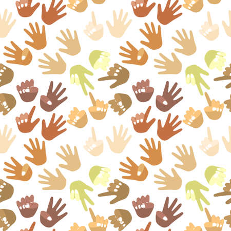 Seamless pattern of palms of different races, different colors. For mental math school, math course, creative children. finger counting. Math. Modern design vector illustration concept for websiteのイラスト素材