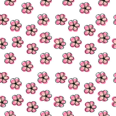 Seamless hibiscus flower pattern, hand-drawn in sketch style. tropical flower. Tropics. Summer. flowers. simple vector illustrationのイラスト素材
