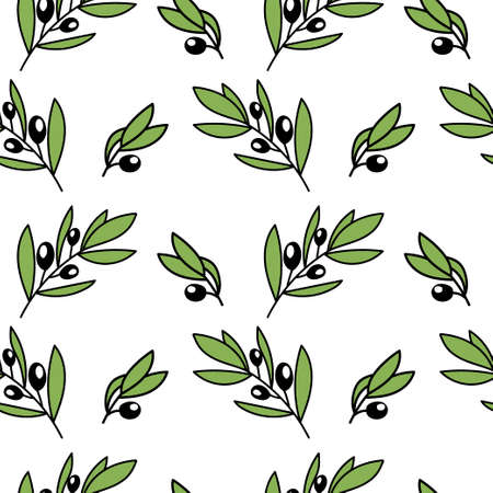 A seamless pattern of olive branches, hand-drawn doodle elements. Olive A symbol of peace and victory. an evergreen treeのイラスト素材
