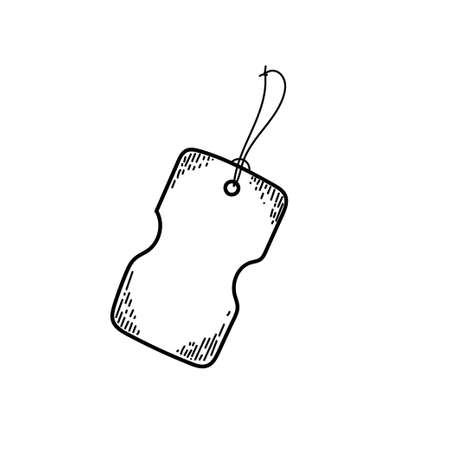 Price tag, tag, price, card, hand-drawn doodle in sketch style. Blank gift box tag or shopping sale label with string. Vector simple illustrationのイラスト素材