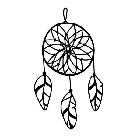 Dreamcatcher, hand-drawn doodle art. dreamcatcher. Dreamcatcher on white background. Dreams.  Boho style. Exquisite graphic designのイラスト素材