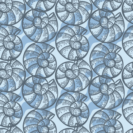 A seamless, hand-drawn drawing of sea creatures in sketch style. Shells and waves. white background. isolated. Summer. ocean. flat design. Vector simple illustrationのイラスト素材