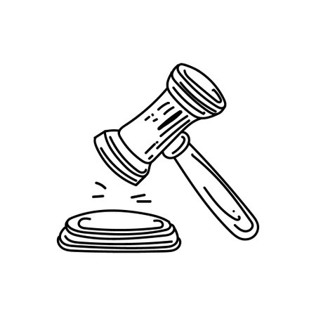 A symbol of law and justice, a hand-drawn sketch-style doodle. The gavel in court. justice. Vector simple illustrationのイラスト素材