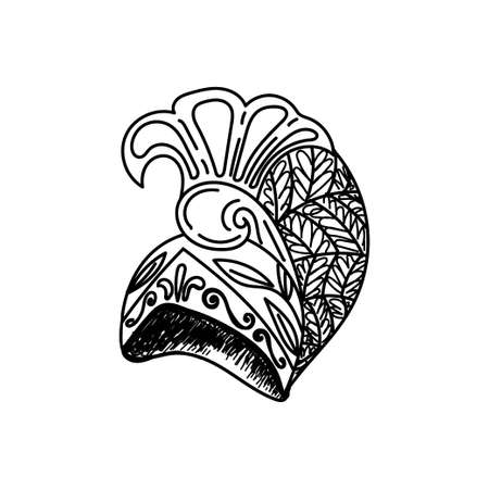 Helmet, hand-drawn sketch style doodle. Ancient warrior's headdress. Greece. Gladiator helmet. Olympus. Gifts of the gods. simple vector illustrationのイラスト素材
