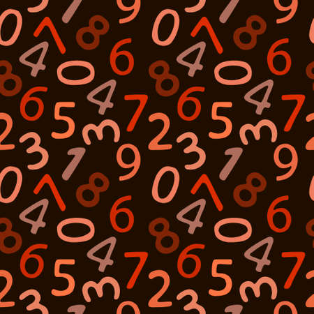 Seamless pattern of monochrome numbers, hand-drawn elements in cartoon style. Bright Arabic numerals. school. Knowledge. Math. children. learning. cute numbersのイラスト素材