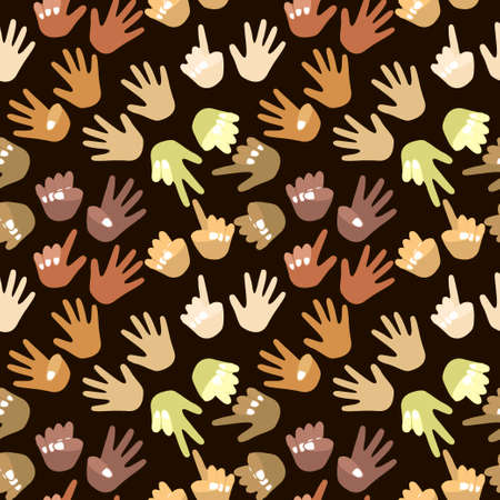 Seamless pattern of palms of different races, different colors. For mental math school, math course, creative children. finger counting. Math. Modern design, illustration of the unity of all peopleのイラスト素材