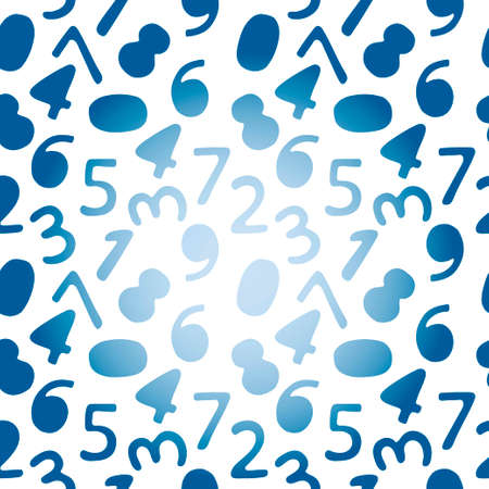 Seamless pattern of gradient numbers, hand-drawn elements in cartoon style. Bright Arabic numerals. school. Knowledge. Math. children. learning. Cute numbers on a white backgroundのイラスト素材