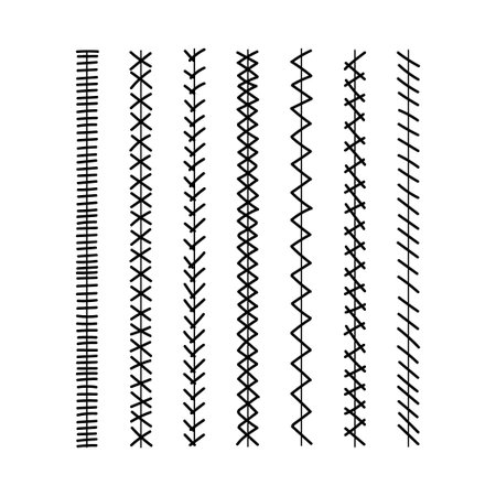 Stitching, embroidery, sewing borders, hand-drawn doodle. decor element. frames. Stitching and embroidery variations. simple vector illustrationのイラスト素材