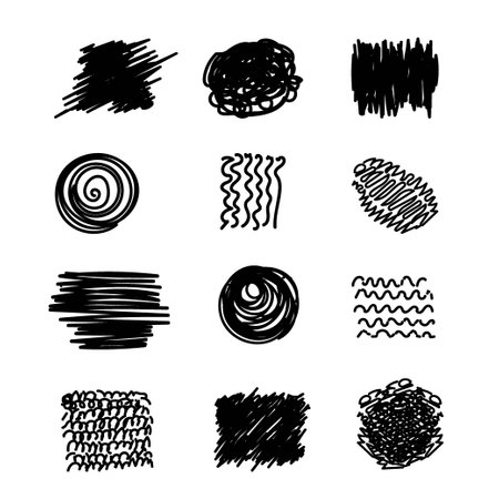 A large set of circular abstract backgrounds or patterns. Hand-drawn doodles. Blots, blots, dots, curves, lines. Modern quirky vector illustrations. Posters, badge templates for social networksのイラスト素材