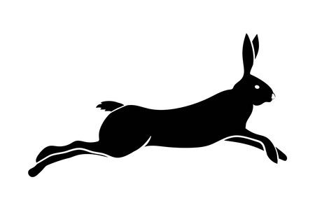 A hand-drawn icon of a running bunny. Silhouette of a rabbit. Easter. Spring. The animal runs away. Scared. Fear. Vector simple illustrationのイラスト素材