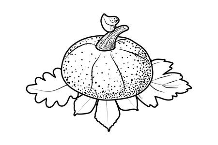 Large pumpkin and leaves, hand-drawn in sketch style. maple leaves. Autumn vegetable. Pumpkin. A symbol of Halloween and Thanksgivingのイラスト素材