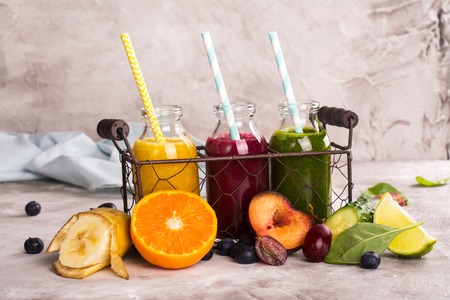 Fresh multiflavored color smoothie. Toned image. Selective focusの写真素材
