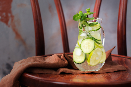 Infused water with cucumber, lime and mintの写真素材