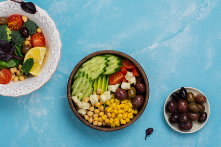 Raw food diet or clean eating concept. Lent vegetable salad. Space for textの写真素材