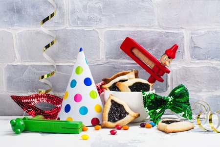 Purim carnival celebration set. Jewish carnival holiday Purimの写真素材