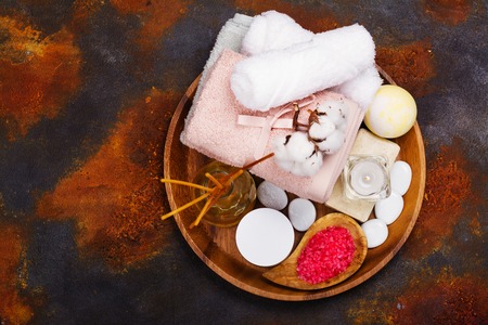 SPA setting on wooden trayの写真素材