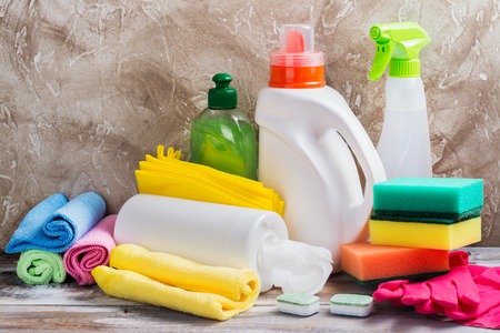 Spring cleaning of house. Cleaning supplies setの写真素材
