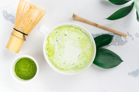 Matcha green tea latte in a cupの写真素材