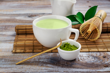 Matcha green tea latte in a cupの写真素材