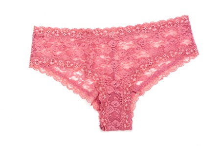 Beautiful female lace panties on white backgroundの写真素材