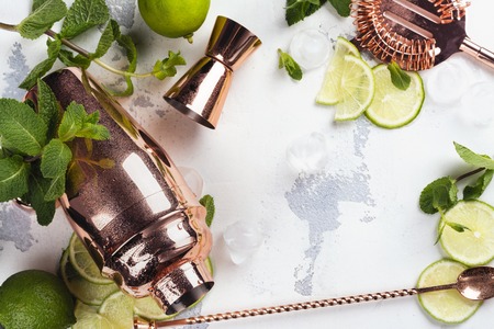 Mojito cocktail ingredients on white stone tableの写真素材