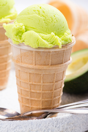 Green avocado ice creamの写真素材