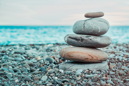 Pebbles tower on the sea coastの写真素材