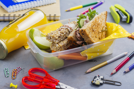 Lunch box and school suppliesの写真素材