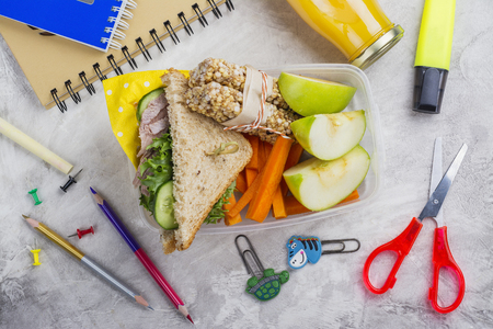 Lunch box and school suppliesの写真素材