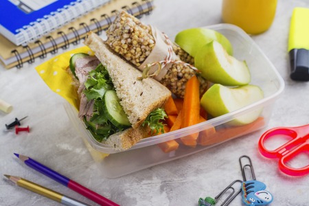 Lunch box and school suppliesの写真素材
