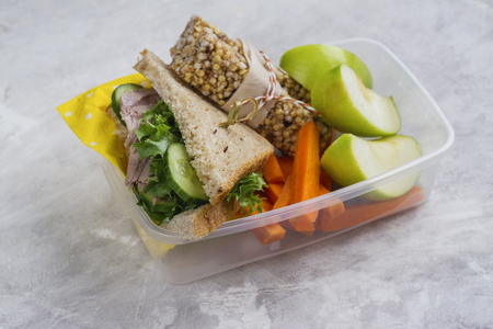 Lunch box and school suppliesの写真素材