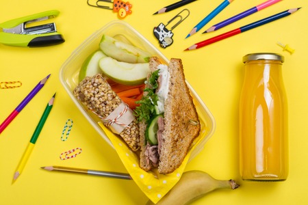 Lunch box and school suppliesの写真素材