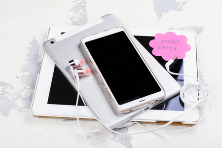 Digital detox concept. Gadget addiction. Copy spaceの写真素材