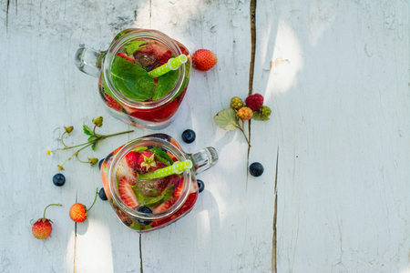 Fresh cold lemonade in the gardenの写真素材