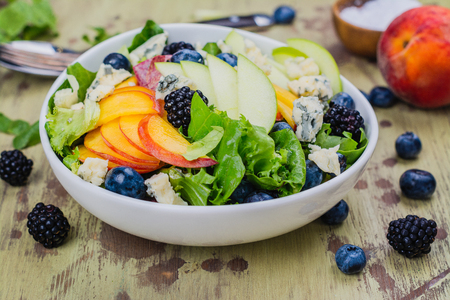 Summer peach blueberry saladの写真素材