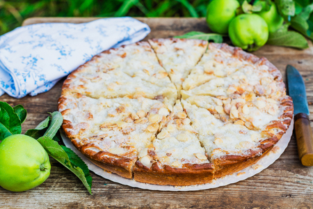 Homemade apple pie in the gardenの写真素材