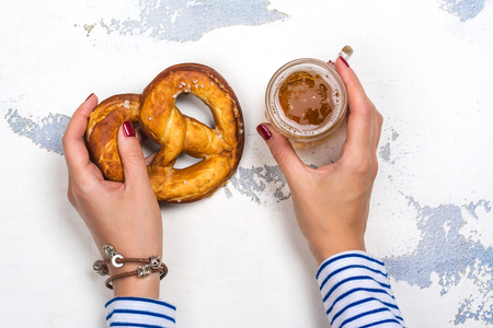 Light beer and pretzelの写真素材