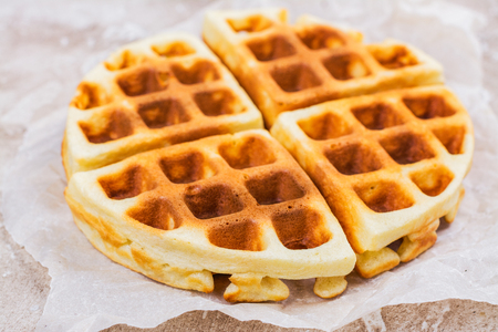 Homemade vanilla belgian wafflesの写真素材
