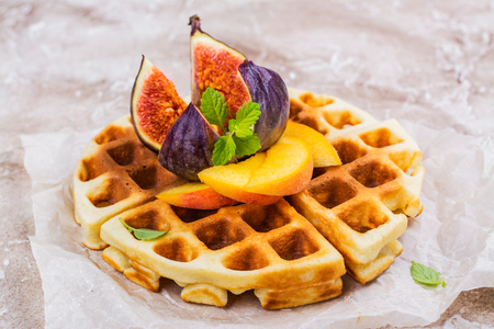 Homemade vanilla belgian wafflesの写真素材