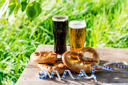 Beer and pretzels, Oktoberfest partyの写真素材