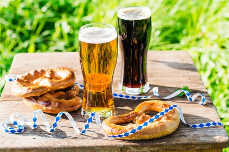 Beer and pretzels, Oktoberfest partyの写真素材