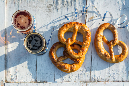 Beer and pretzels, Oktoberfest partyの写真素材
