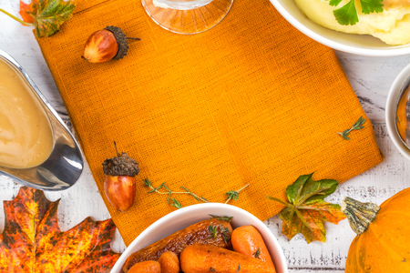 Thanksgiving table with side dishesの写真素材