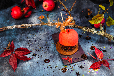 Halloween candy apple dessertの写真素材