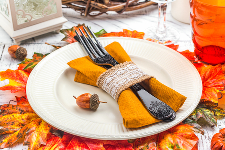 Thanksgiving day table settingの写真素材