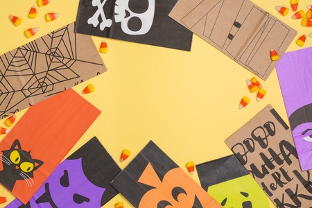 Halloween candy corns and cookiesの写真素材